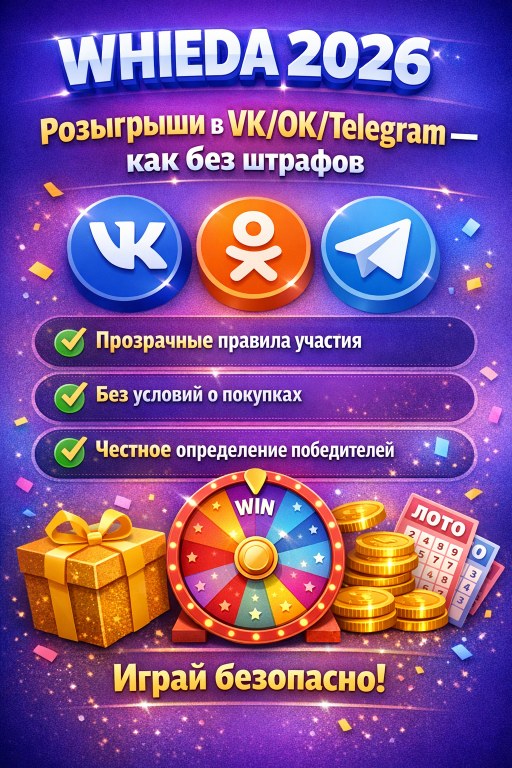 WHIEDA 2026: розыгрыши в VK/ОК/Telegram — как без штрафов