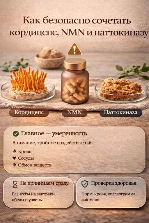 WHIEDA 45+: как безопасно сочетать кордицепс, NMN и наттокиназу
