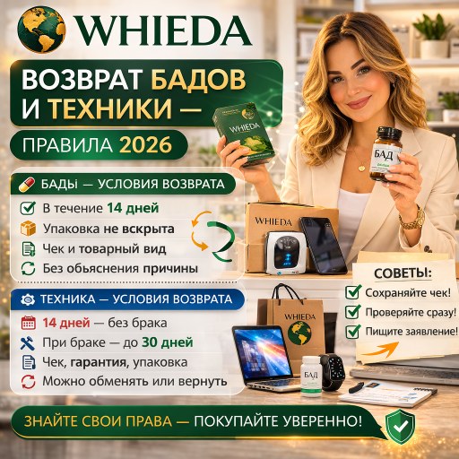 WHIEDA: возврат БАДов и техники — правила 2026