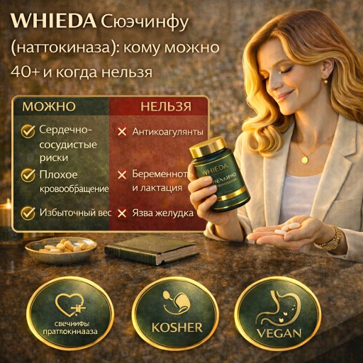 WHIEDA Сюэчинфу (наттокиназа): кому можно 40+ и когда нельзя