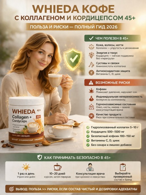 WHIEDA кофе с коллагеном и кордицепсом 45+: польза и риски
