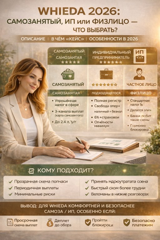WHIEDA 2026: самозанятый, ИП или физлицо — что выбрать?